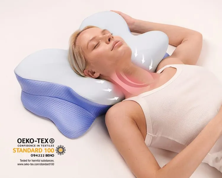 Derila Ergo butterfly memory foam pillow with 6 support zones for aligned sleep and neck pain relief